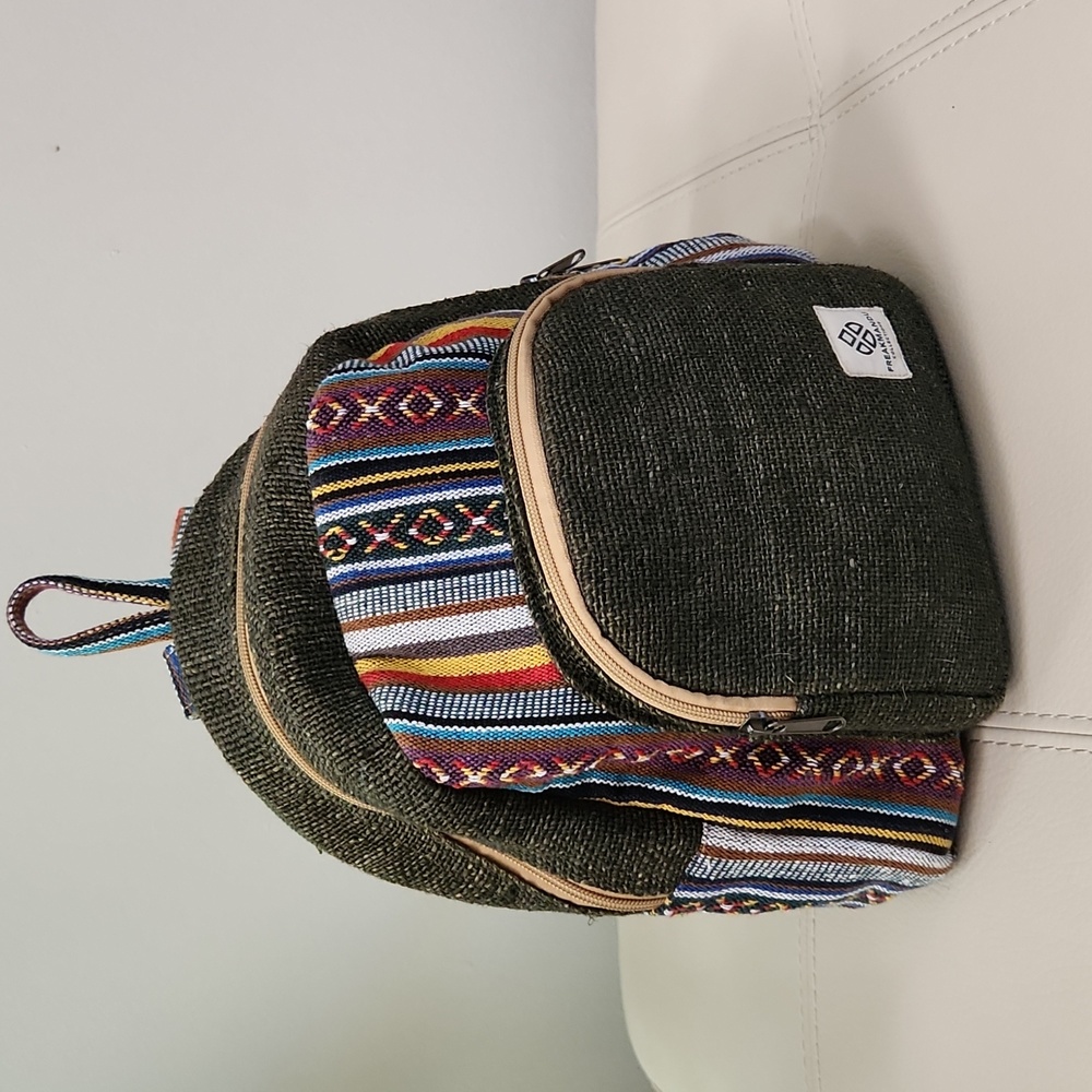 Mini backpack.  Hemp and cotton. Boho style